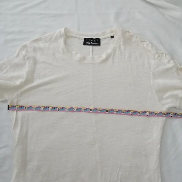 The Kooples Sport Linen Short Sleeve T-Shirt Lace Up Sleeve Off White 2 Medium - Picture 12 of 15